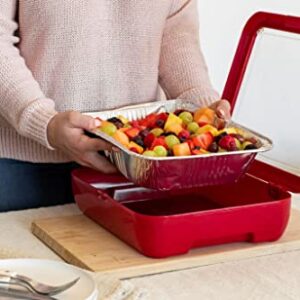 Fancy Panz Classic, Dress Up & Protect Your Foil Pan, Made in USA, Fits Half Size Foil Pans. Hot or Cold Food. Stackable for easy travel. (Red)