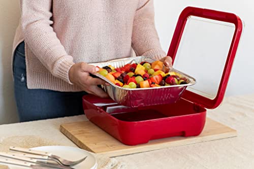 Fancy Panz Classic, Dress Up & Protect Your Foil Pan, Made in USA, Fits Half Size Foil Pans. Hot or Cold Food. Stackable for easy travel. (Red)