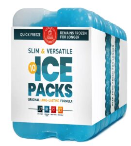 healthy packers ice packs for lunch bags - original cool pack | slim & long-lasting reusable ice pack for lunch box, lunch bag and cooler | freezer packs for coolers (set of 10)