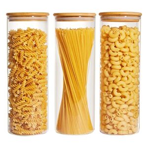vtopmart 70oz glass food storage jars, set of 3 large food containers with airtight bamboo wooden lids for pasta, nuts, flour, glass canisters for kitchen, pantry organization and storage, bpa free