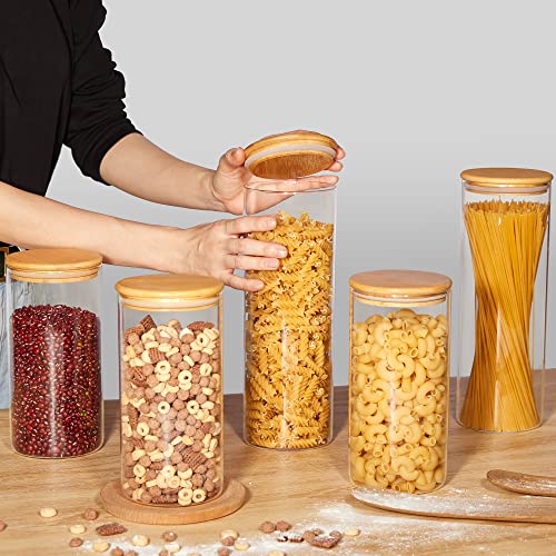 Vtopmart 70oz Glass Food Storage Jars, Set of 3 Large Food Containers with Airtight Bamboo Wooden Lids for Pasta, Nuts, Flour, Glass Canisters for Kitchen, Pantry Organization and Storage, BPA Free