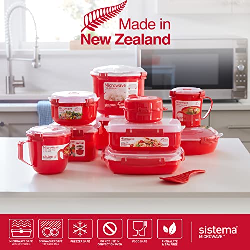 Sistema Heat and Eat 4 Rectangular Food Containers with Lids 1.25L + 2X 525ml | Locking Clips & Steam Release Vents | BPA-Free Microwave Set, 8x10/16x20, 4 pack, Red