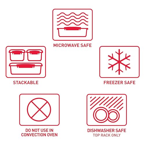 Sistema Heat and Eat 4 Rectangular Food Containers with Lids 1.25L + 2X 525ml | Locking Clips & Steam Release Vents | BPA-Free Microwave Set, 8x10/16x20, 4 pack, Red