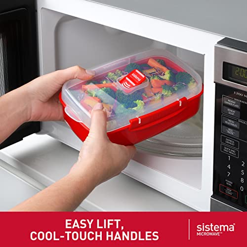 Sistema Heat and Eat 4 Rectangular Food Containers with Lids 1.25L + 2X 525ml | Locking Clips & Steam Release Vents | BPA-Free Microwave Set, 8x10/16x20, 4 pack, Red