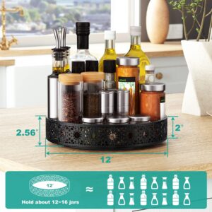 Lazy Susan Organizer, 12 Inch Lazy Susan Turntable for Cabinet Table, PHINOX Turntable Organizer Lazy Susan Spice Rack with Non-Slip Pad, Large Lazy Susan for Kitchen Bathroom Pantry Vanity (Metal)