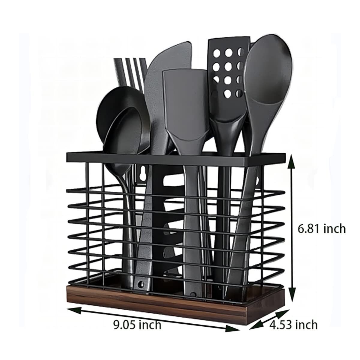 Dorhors Kitchen Utensil Holder for Kitchen Counter,Wood Cooking Utensil Holder,Kitchen Utensil Organizer for Countertop (2 Compartments)