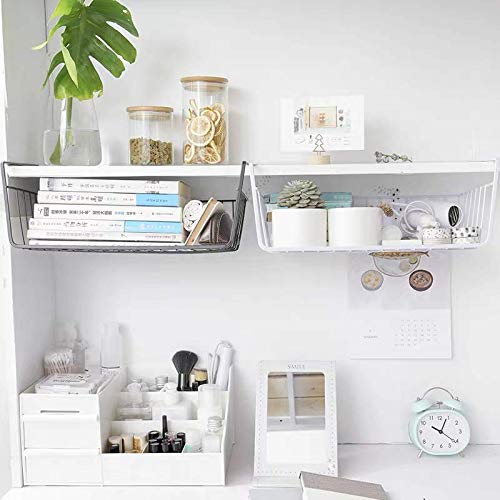 PENGKE Under Shelf Basket,4 Pack Wire Rack, Slides Under Shelves for Storage,Space Saving for Kitchen Counter Pantry Desk Bookshelf Cupboard, White