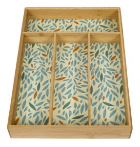 evriholder duog6-amz utensil organizer kitchen drawer divider, 4 compartments with decorative feather patterned lining, made of 100% sustainably sourced bamboo, green