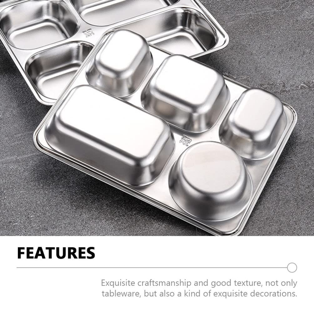 Tofficu Portion Control Divided Bento Box: Stainless Steel Diet Plates Dinner Tray with Lid Food Separator Dish Food Control Tray for Kids Adult Dessert Lunch Pasta Sauce