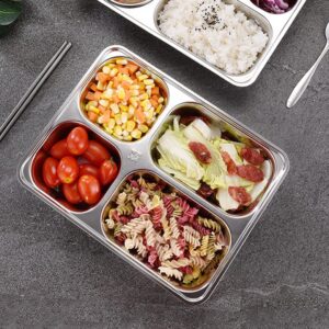 Tofficu Portion Control Divided Bento Box: Stainless Steel Diet Plates Dinner Tray with Lid Food Separator Dish Food Control Tray for Kids Adult Dessert Lunch Pasta Sauce