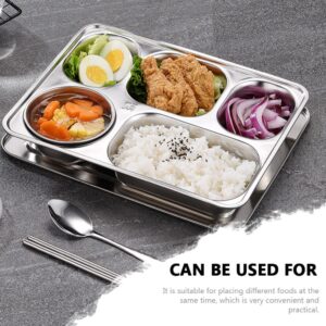 Tofficu Portion Control Divided Bento Box: Stainless Steel Diet Plates Dinner Tray with Lid Food Separator Dish Food Control Tray for Kids Adult Dessert Lunch Pasta Sauce