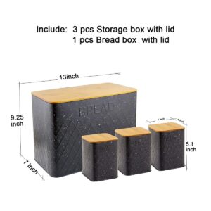 HausRoland Bread Box for Kitchen Counter Stainless Steel Bread Bin Storage Container For Loaves Pastries Dry Food (Black, GS-03052-A405)