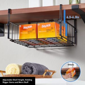 AmonHouseware 2 Pack Hanging Under Shelf Storage Basket,Adjustable Under Cabinet Add-on Storage Racks Slide-in Baskets Organizer for Laundry Room Kitchen Pantry Desk Bookshelf, Black