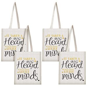 frienda 4 pieces teacher canvas bags teacher tote bag teachers appreciation present for travel grocery shopping