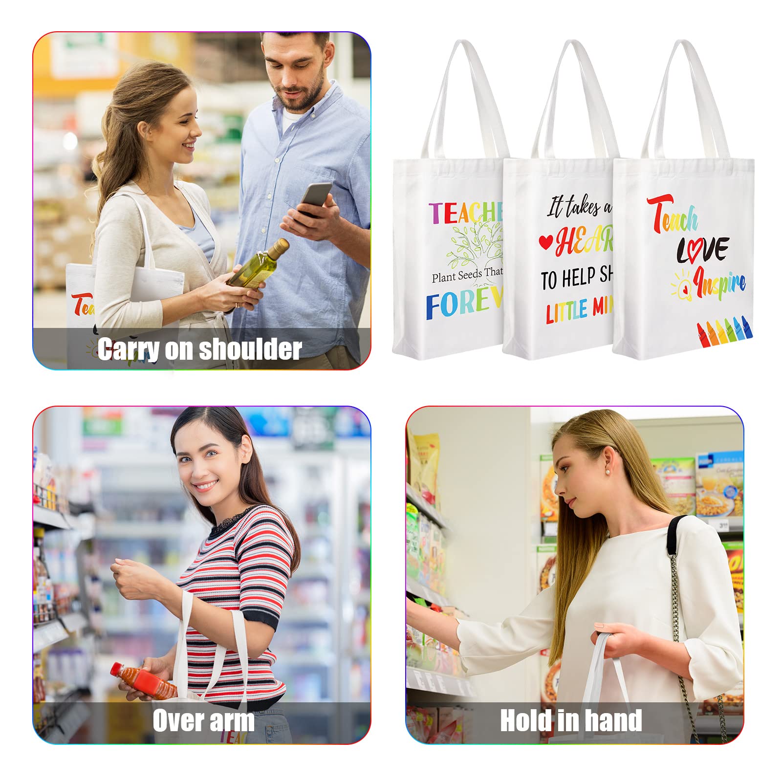 Saintrygo 5 Pieces Christmas Teacher Gifts Teacher Canvas Tote Bags Appreciation Gifts for Teachers Day Grocery Bag with Pocket(Mixed Style)