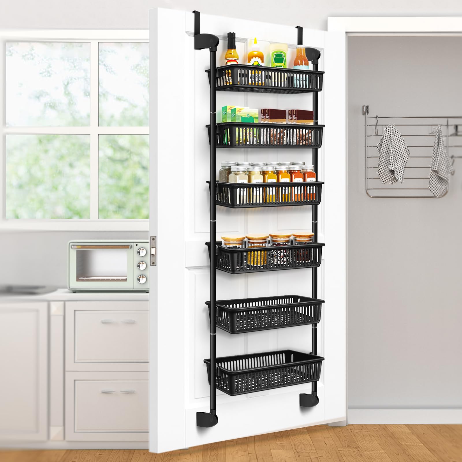 Ubooop Over the Door Organizer, 6-Tier Mesh Basket Hanging & Wall Mounted for Pantry, Spice Rack with 6 Adjustable Baskets pefect for Kitchen, Bathroom, Bedroom