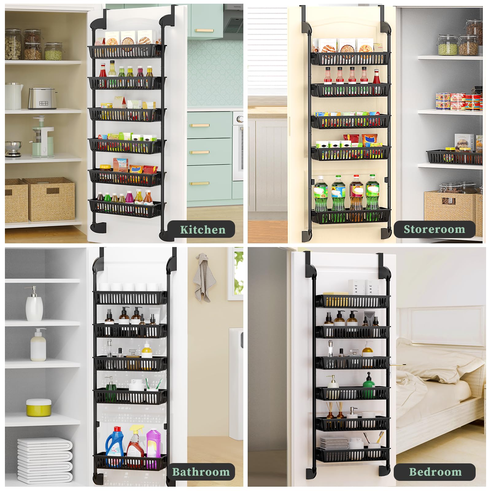 Ubooop Over the Door Organizer, 6-Tier Mesh Basket Hanging & Wall Mounted for Pantry, Spice Rack with 6 Adjustable Baskets pefect for Kitchen, Bathroom, Bedroom