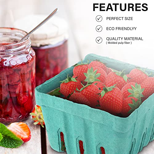 Green Molded Pulp Fiber Produce Vented Berry Basket 1/2 Pint for Packaging Fruits and Veggies by MT Products - (15 Pieces) - Made in The USA