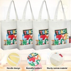 Capoda 8 Pack Christmas Appreciation Gifts for Teachers Canvas Tote Bags Retirement Teacher Appreciation Gifts(White)