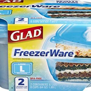 Gladware Freezerware Food Storage Containers, Large | Rectangle Food Storage Containers for Everyday Use | Food Containers Safe for Freezer, Hold up to 64 Ounces of Food, 2 Count Set,Blue