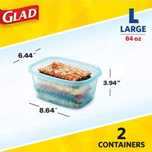 Gladware Freezerware Food Storage Containers, Large | Rectangle Food Storage Containers for Everyday Use | Food Containers Safe for Freezer, Hold up to 64 Ounces of Food, 2 Count Set,Blue