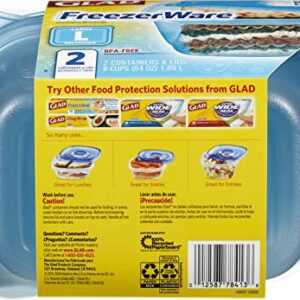 Gladware Freezerware Food Storage Containers, Large | Rectangle Food Storage Containers for Everyday Use | Food Containers Safe for Freezer, Hold up to 64 Ounces of Food, 2 Count Set,Blue