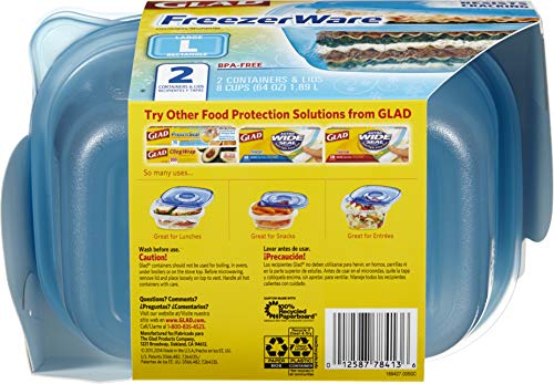 Gladware Freezerware Food Storage Containers, Large | Rectangle Food Storage Containers for Everyday Use | Food Containers Safe for Freezer, Hold up to 64 Ounces of Food, 2 Count Set,Blue