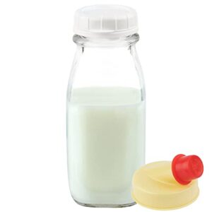 kitchentoolz 12 oz square glass milk bottle with lids- perfect milk container for refrigerator - 12 ounce glass milk bottle with tamper proof lid and pour spout - pack of 1