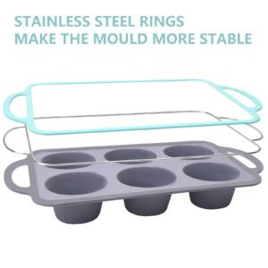 Silicone Muffin Pan, 6 Cups Cupcake Pan, Nonstick Silicone Muffin Tin, Mini Muffin Pan BPA Free And Dishwasher Safe, Great For Making Muffin Cakes, Tart, Bread (6 Cups,2 Pcs)