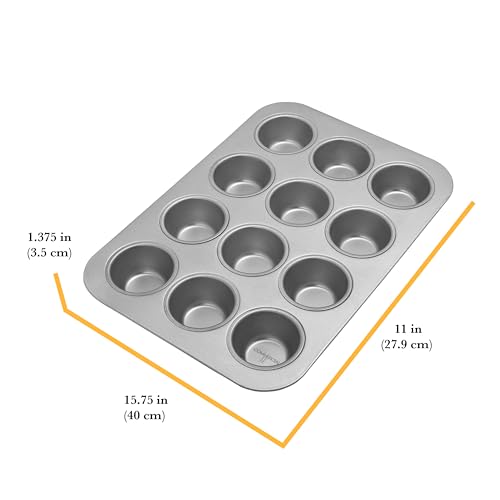 Chicago Metallic Commercial II Traditional Uncoated 12-Cup Muffin/Cupcake Pan, 15.75-inch by 11-inch