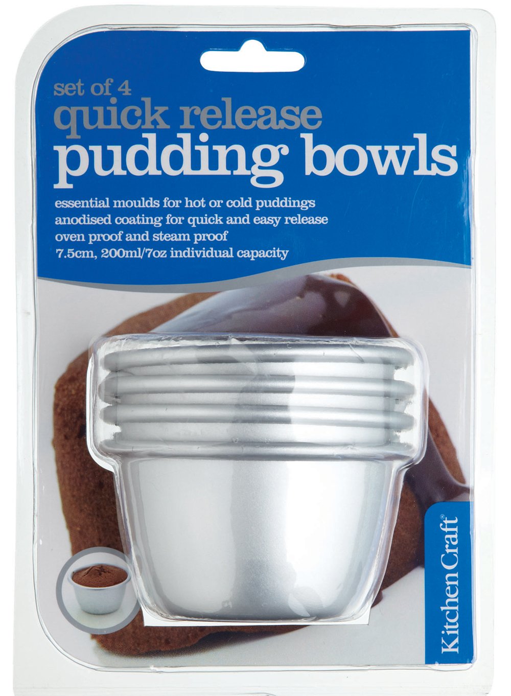 KitchenCraft Mini Pudding Moulds, Anodised Aluminium, 7.5 cm, Set of 4