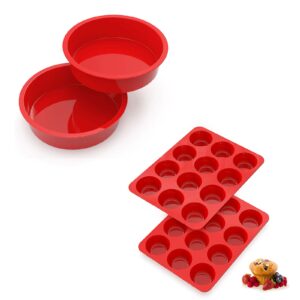 SILIVO 2x Silicone Cake Pans + 2x Silicone Muffin Pans