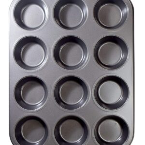 12 Cups Muffin and Cupcake Pan, Nonstick Brownie Cake Pan, Carbon Steel bakeware for Oven Baking Gray