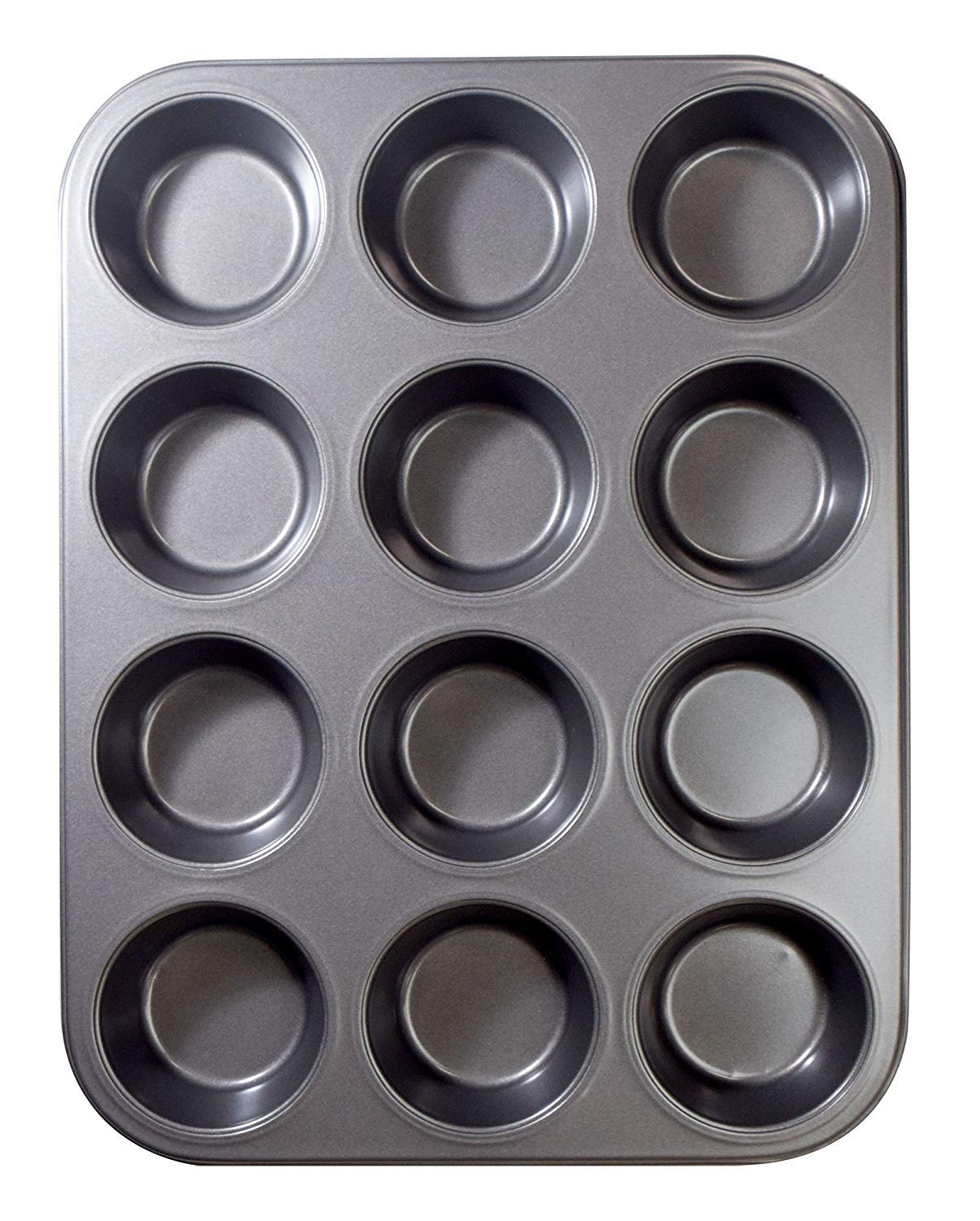 12 Cups Muffin and Cupcake Pan, Nonstick Brownie Cake Pan, Carbon Steel bakeware for Oven Baking Gray