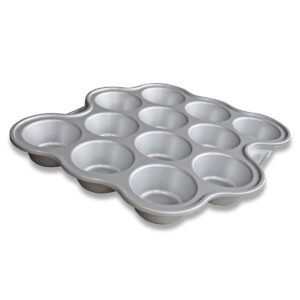 baker's edge muffin pan, premium doble coated nonstick cupcake pan 100% made in the usa | easier to clean, cast aluminum construction (no warping) ideal tin for mini cakes small bites & more - 12 cups