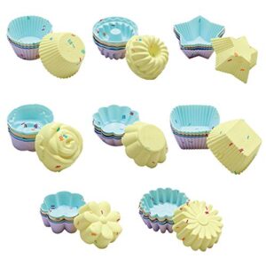40pcs silicone cupcake baking cups set silicone baking cups for baking, including 8 shapes silicone muffin cups cupcake molds (round, square, star, sunflower, rose, chrysanthemum, flower, pumpkin)