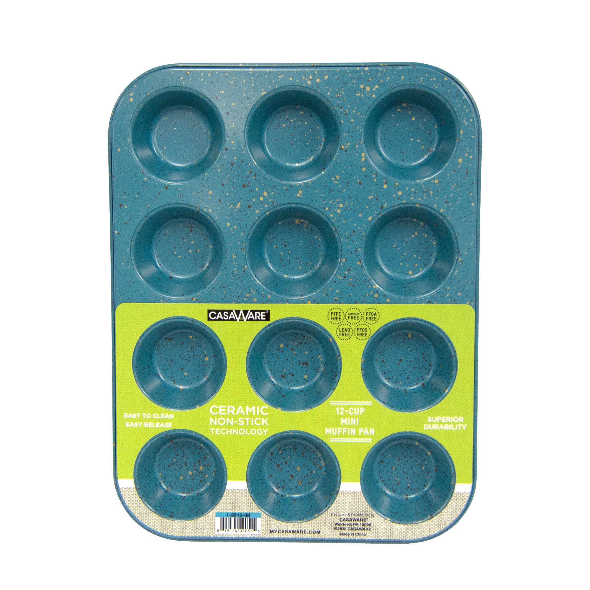 casaWare Mini Muffin Pan 12 Cup Ceramic Coated Non-Stick (Blue Granite)