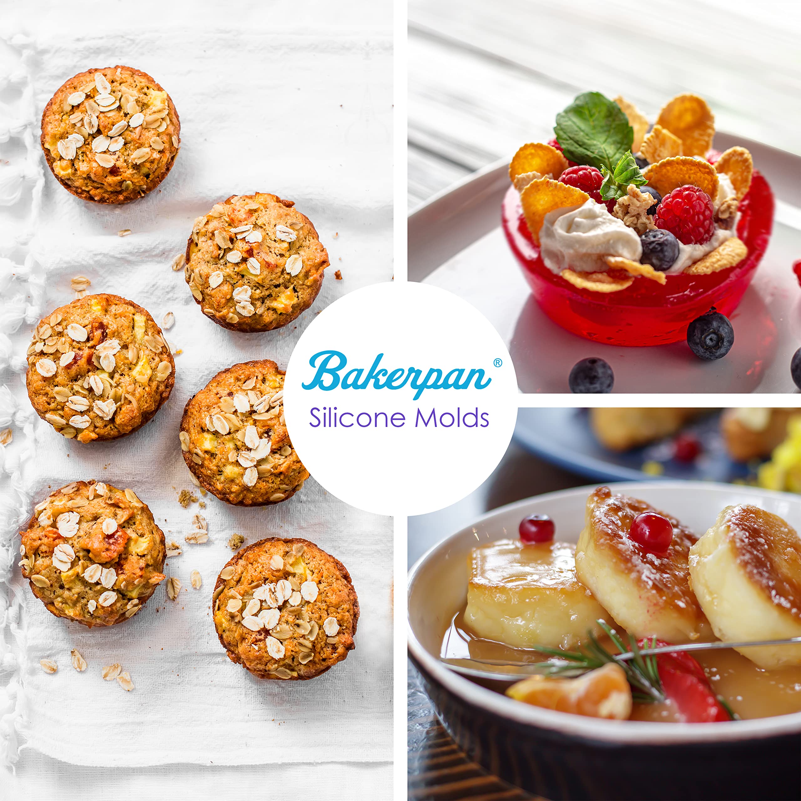 Bakerpan Silicone Mini Muffin Pan Nonstick, Mini Cupcake Pan, Mini Muffin Silicone Molds, 12 Cavities - Set of 2