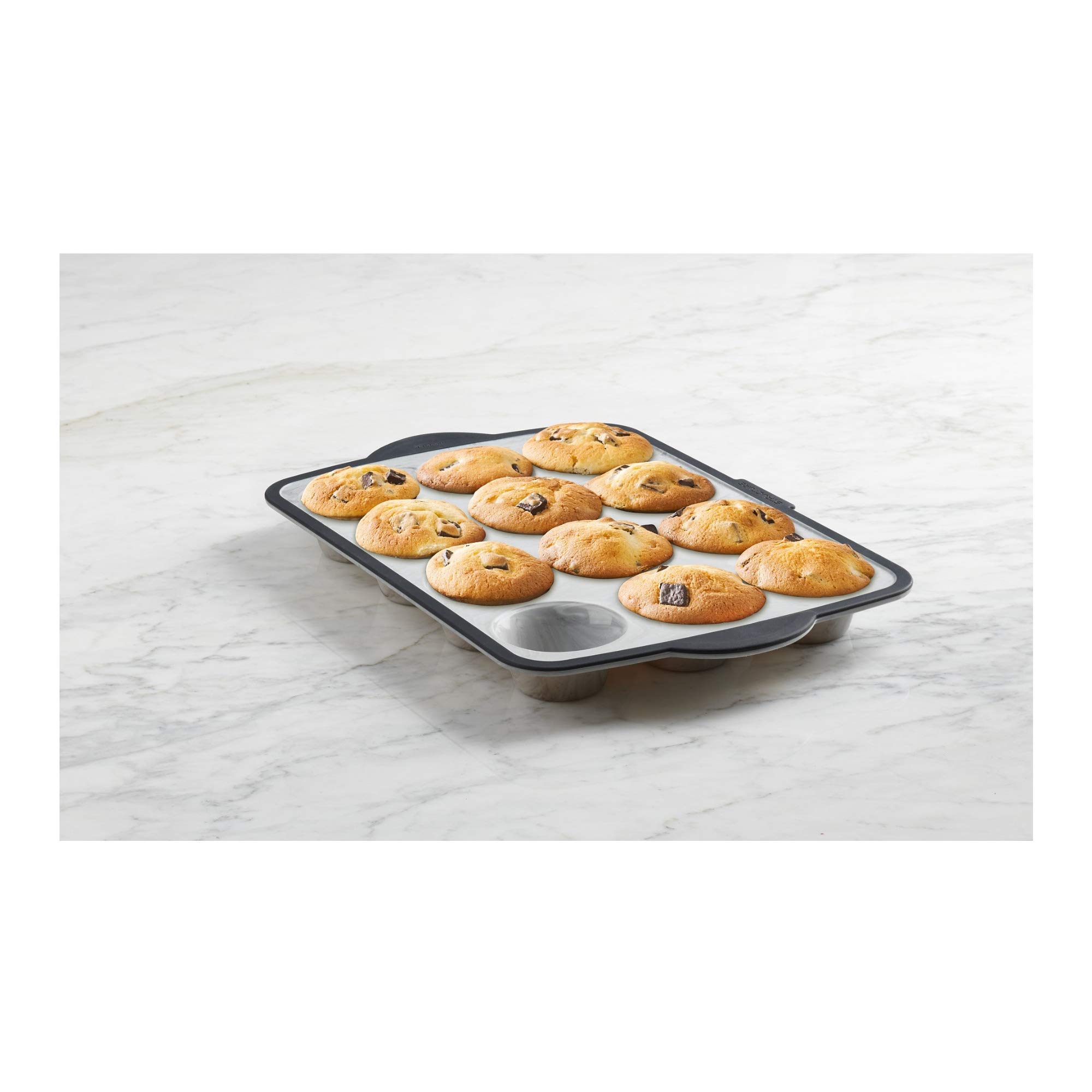 Trudeau Structure Pro Standard Muffin Pan, 12 Cavity Silicone Bakeware, Marble