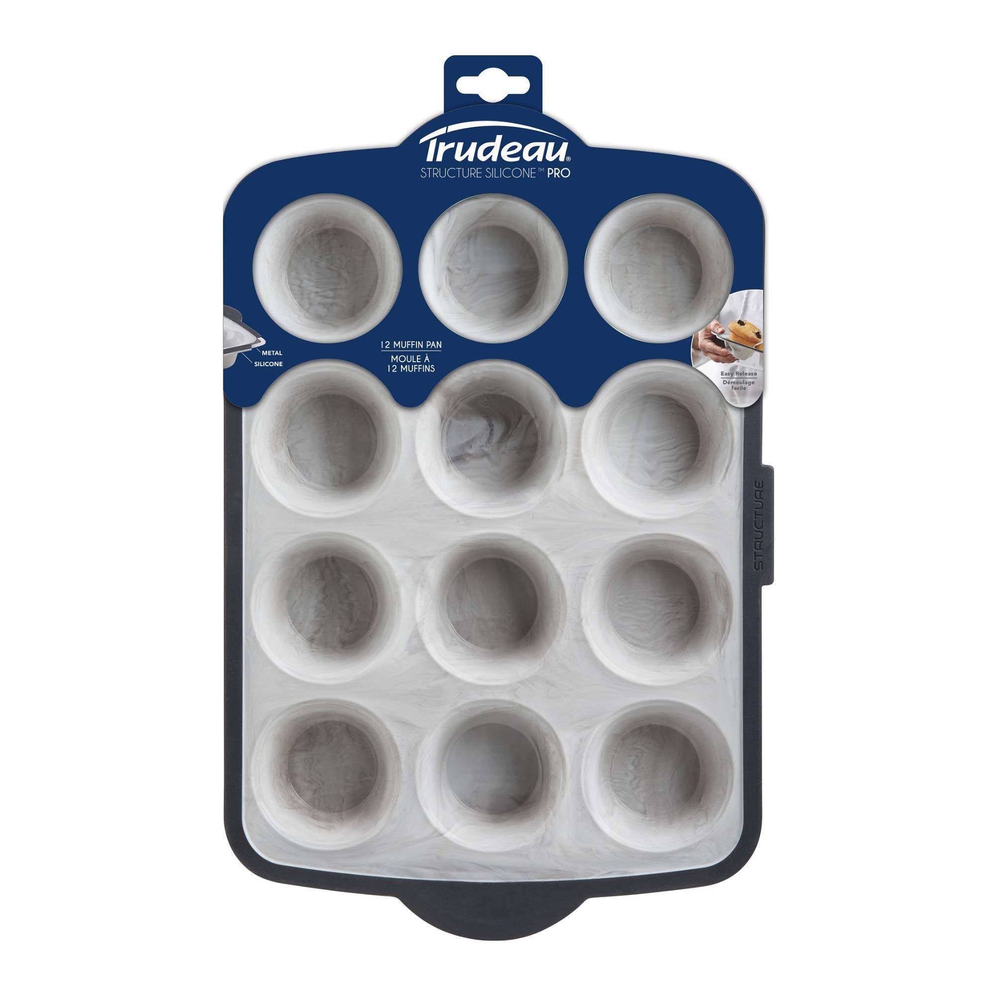 Trudeau Structure Pro Standard Muffin Pan, 12 Cavity Silicone Bakeware, Marble