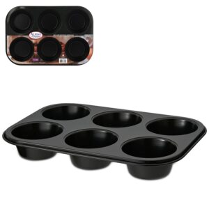 alpine cuisine muffin pan big 6 cup 12.5-inch - nonstick carbon steel pan - black easy release, leak-proof & heavy duty big muffin pan - easy to clean cupcake pan - dishwasher safe jumbo muffin pan