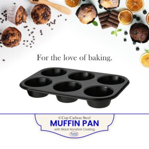 Alpine Cuisine Muffin Pan Big 6 Cup 12.5-Inch - Nonstick Carbon Steel Pan - Black Easy Release, Leak-Proof & Heavy Duty Big Muffin Pan - Easy to Clean Cupcake Pan - Dishwasher Safe Jumbo Muffin Pan