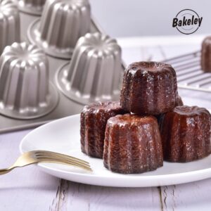 Bakeley 12 Canele Mold Cake Pan Non-Stick Canele Muffin Bakeware Cupcake Pan for Oven Baking (Champagne Gold)