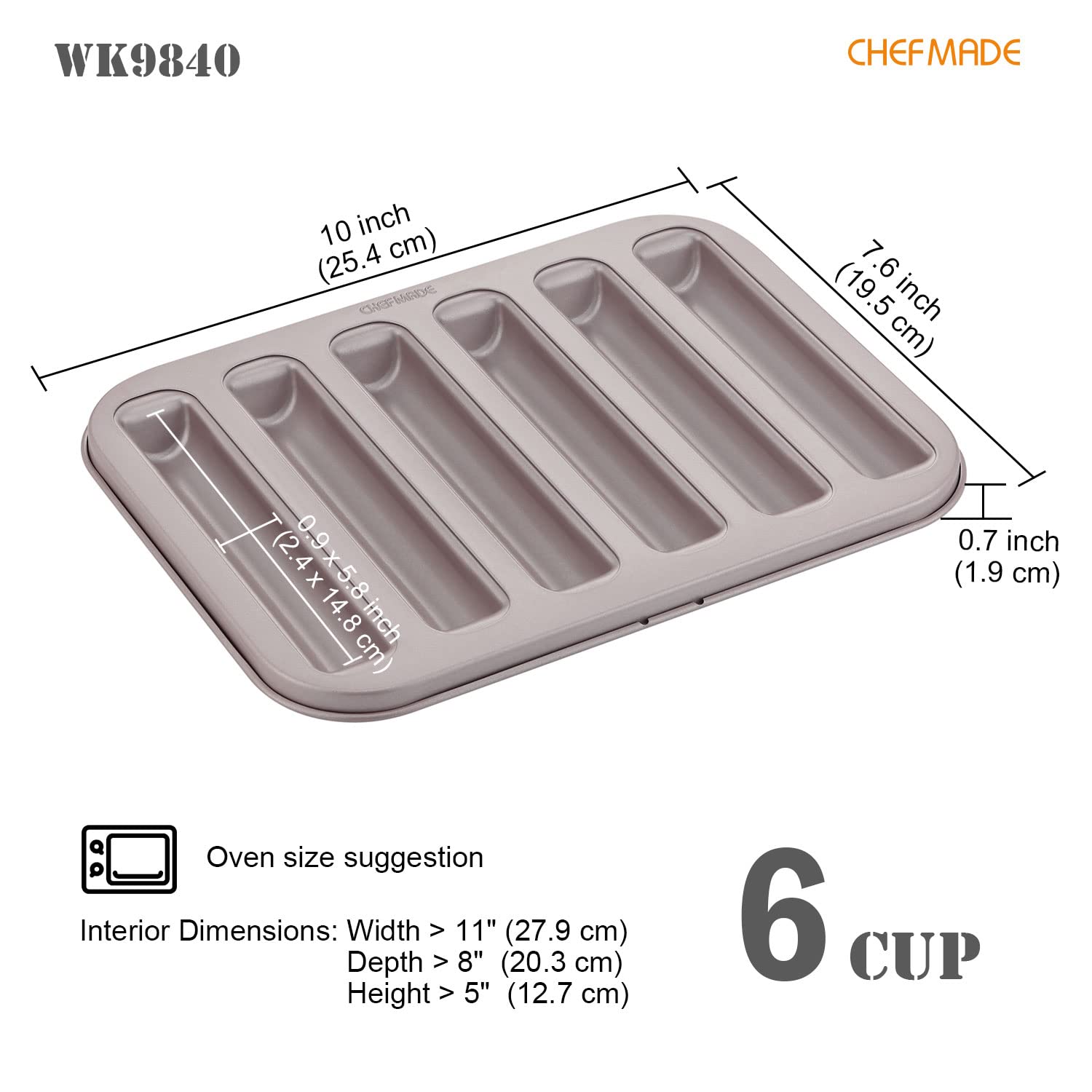 CHEFMADE Financier Cake Pan, Non-Stick 6-Cavity Rectangle Muffin Pan Biscuits Cookies Bakeware