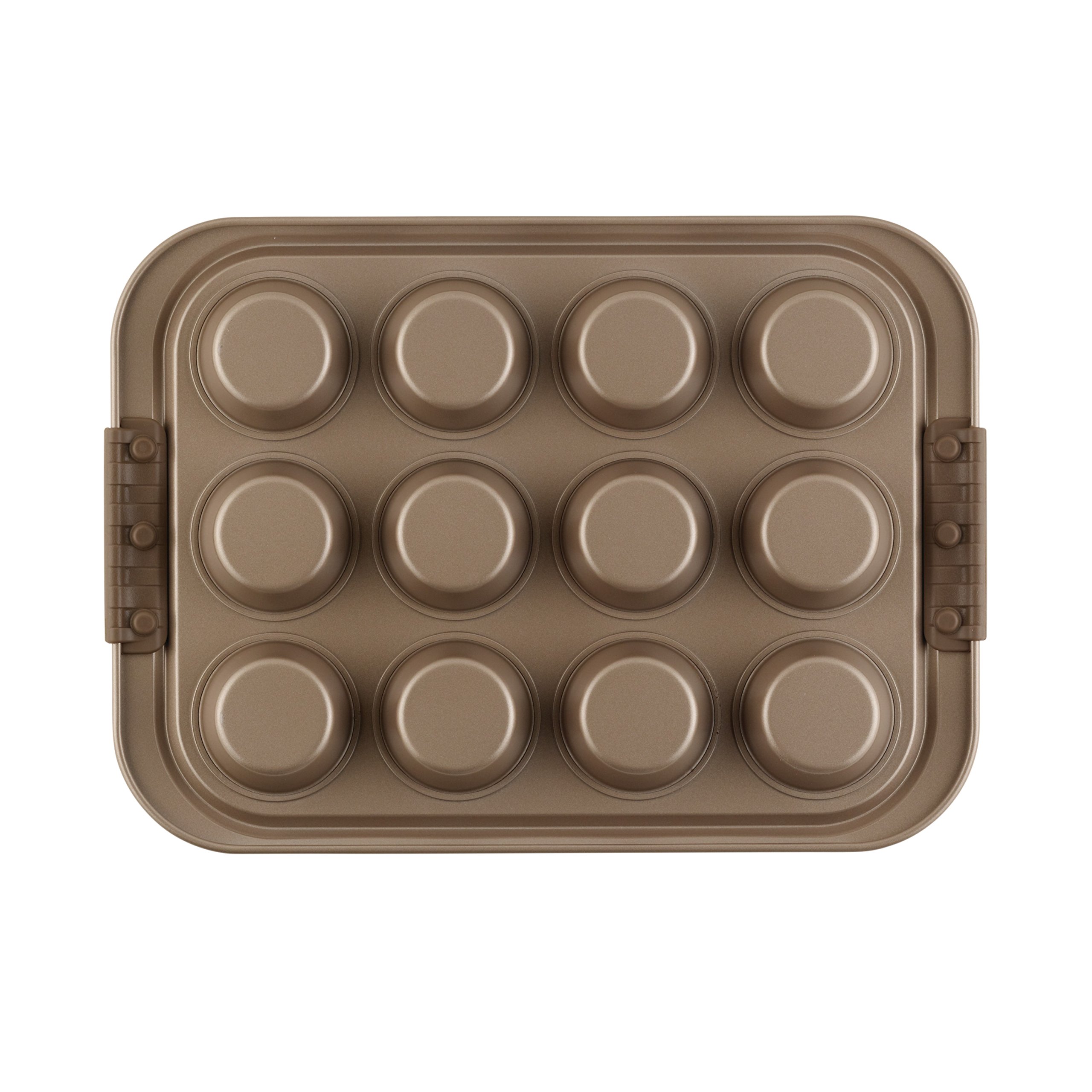 Anolon Bronze Nonstick 12-Cup Muffin Tin With Silicone Grips and Lid / Nonstick 12-Cup Cupcake Tin With Silicone Grips and Lid - 12 Cup, Brown