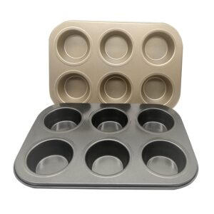 bakehope muffin tins 6-cups nonstick carbon steel standard cupcake pans, set of 2