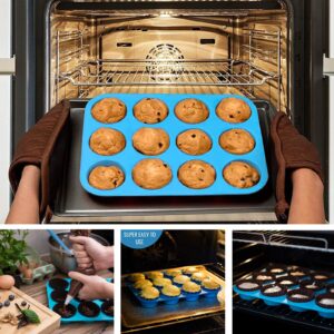 swiftrans Silicone Muffin Pan Cupcake Set,Non Stick, Bpa Free12 Cups Muffin Baking Pan,Silicone Baking Molds Set with 1 Scraper,1 Brush and 12 Muffin Cups