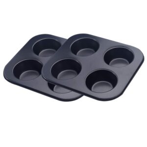4 cup large muffin cupcake moulds/trays, non stick cupcake muffins tin baking tray 2 pack carbon steel round muffin & cupcake pans, dishwasher oven safe