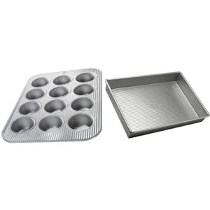 usa pan bakeware muffin pan, 12-well, aluminized steel and rectangular cake pan, 9 x 13 inch