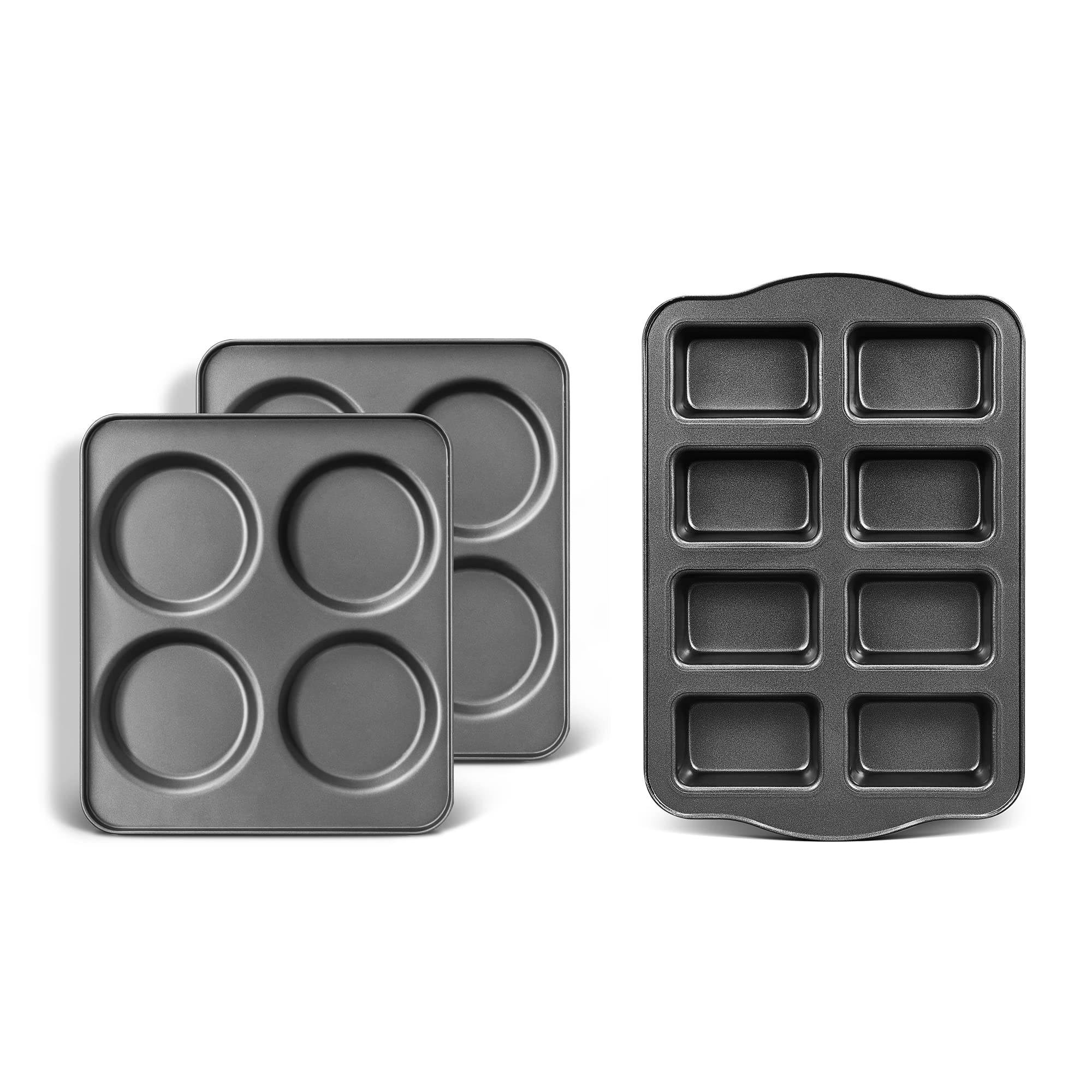 HONGBAKE 2 Pack 4-Cup Large Muffin Top Pan Set of 2 and 8-Cavity Mini Loaf Baking Pan